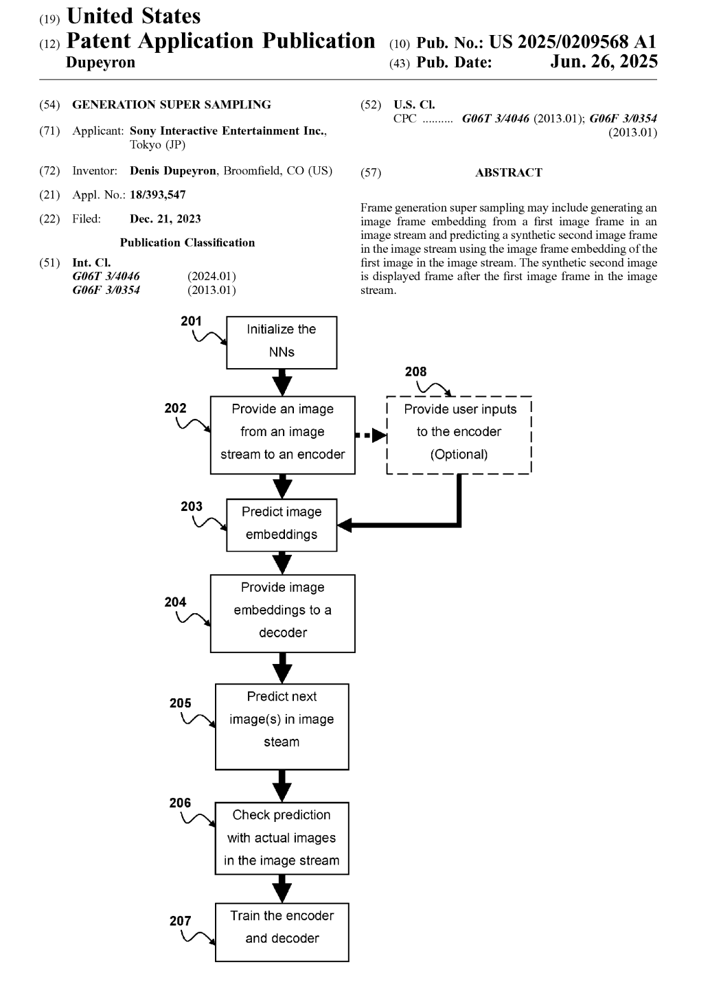 Sony Generation Super Sampling patent flow chart showing optional user input supplied to the encoder