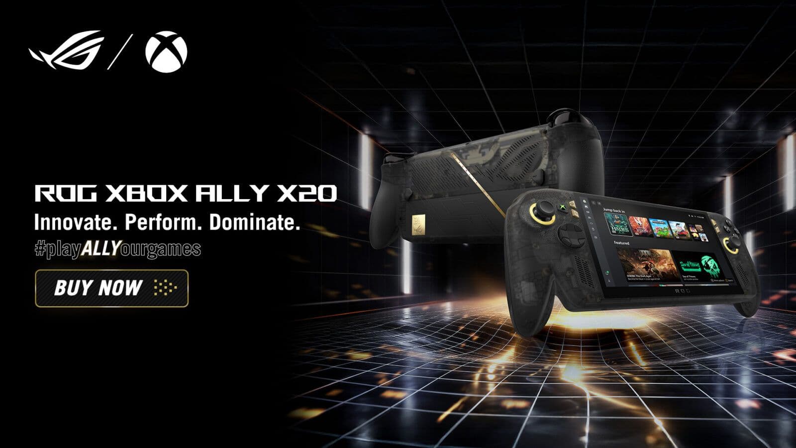 ROG Xbox Ally X20 handheld shown in an official Xbox press image